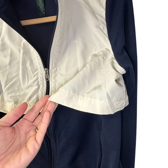 Ralph Lauren Women's Active Sweater Jacket Full‎ Zip Color Block Navy White M - Picture 5 of 6